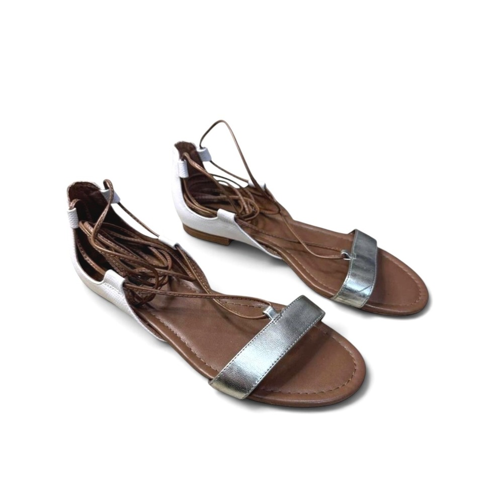White House Black Market white Metallic Lace Up Sandals 7.5M